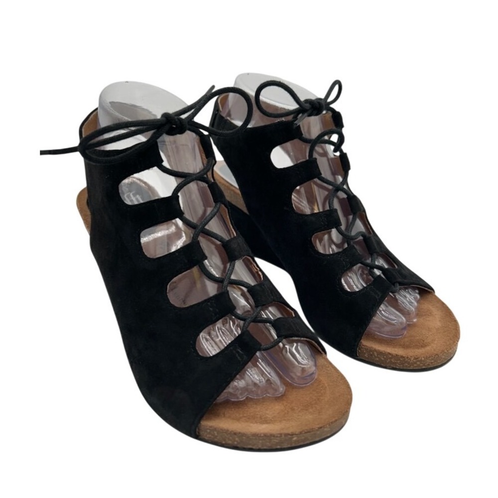 Söfft Women's Black Suede Lace Up Gladiator Wedge‎ Sandals Shoes Size 8M